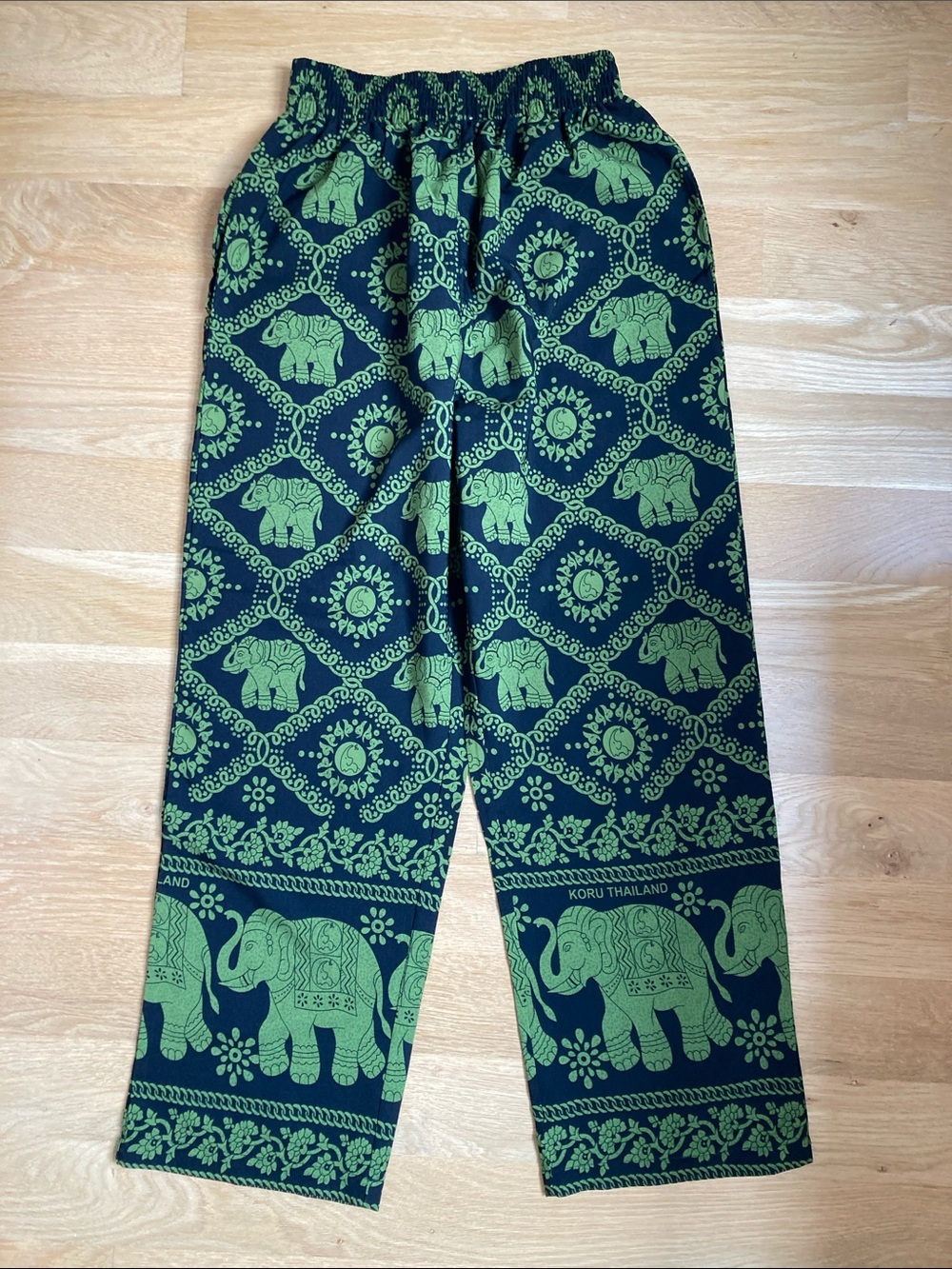 Thai Green Elephant Print Pants